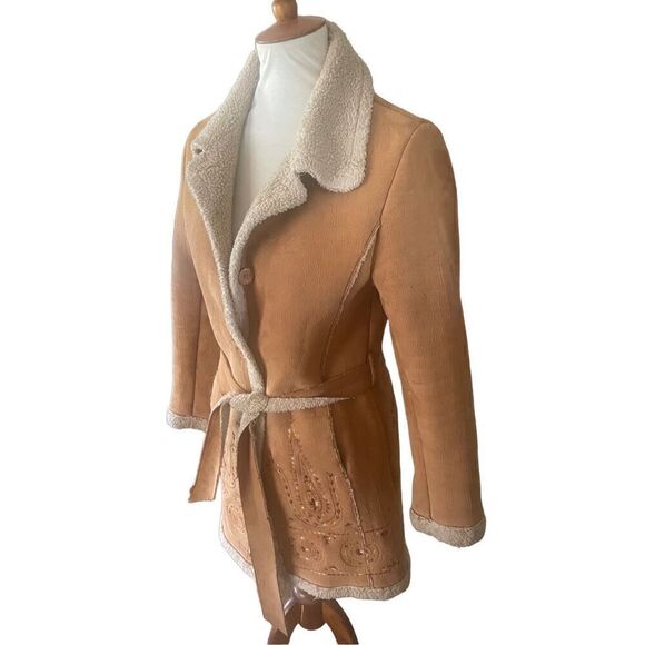 Daniel Benjamin Faux Leather Sherpa Lined Embroidered Boho Style Jacket Size Sma - Picture 5 of 13